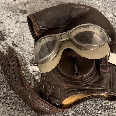 Vintage USAF Leather Flying Cap With Goggles #2