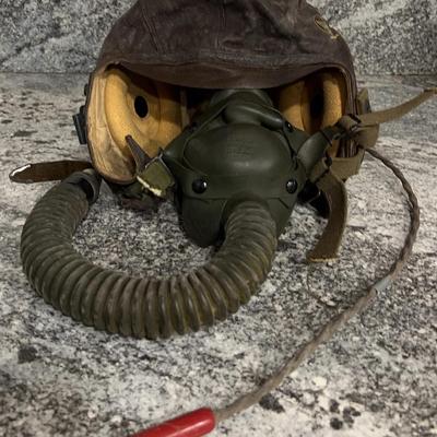 Vintage Army Air Forces Leather Flying Cap With Oxygen Mask