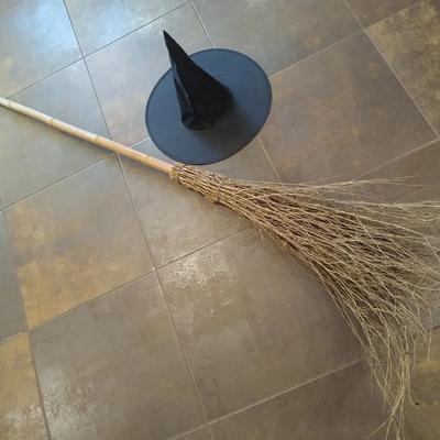 Witch Hat and Large Handmade Broom