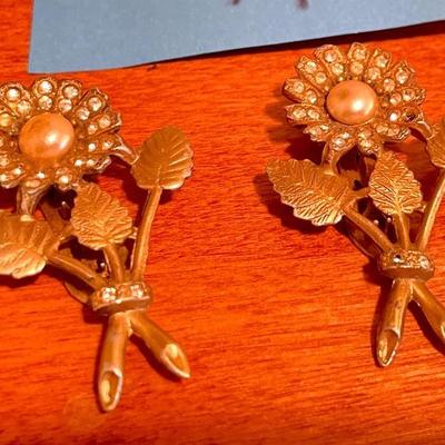 Two Vintage Floral Dress Clips