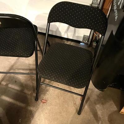 Two Folding Chairs With Polka Dot Upholstery 