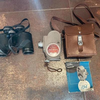 Vintage Movie Camera And Binoculars 