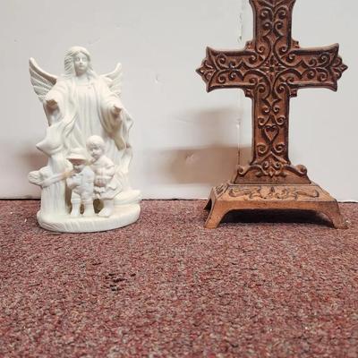Cast iron cross and porcelain angel