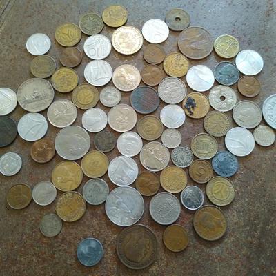 Lot of various foreign coins and tokens