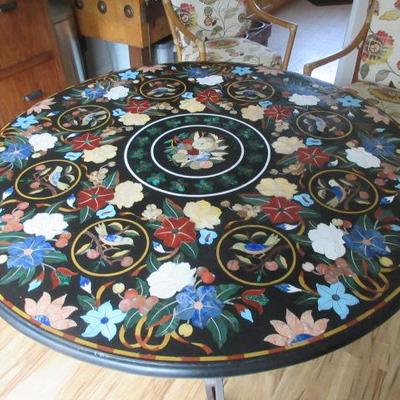 Italian Pietra Dura stone and wrought iron dining table