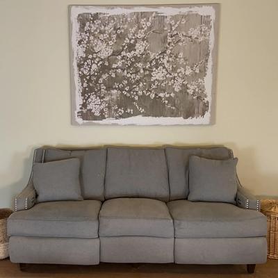 Reclining Sofa(3’H x 81”W x 38”D), Canvas(5’ x 4’), Wicker Basket(15”H x 15”diameter)(18”Hx 15”d 