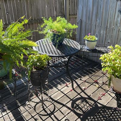 Sm Patio Table(28”H x30”diameter), Round Pant Stand(20”H x 1’ diameter),Sq Plant Stand(2’H x 28”x1’)