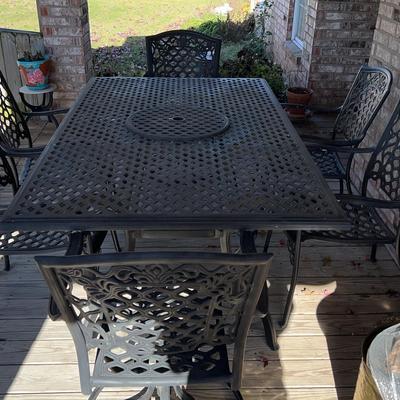 Patio Table(28”H x 75”x45”), Six Patio Chairs(3’H x25”W x 20”D)