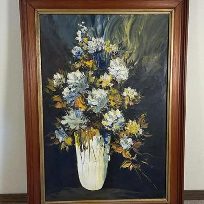 Floral Still Life – Oil Painting in the Style of Ton Anconé (Framed) – 30” x 42”