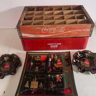Vintage Coca-Cola Collection – Bottle Crate, Plastic Carrier & Decorative Trays