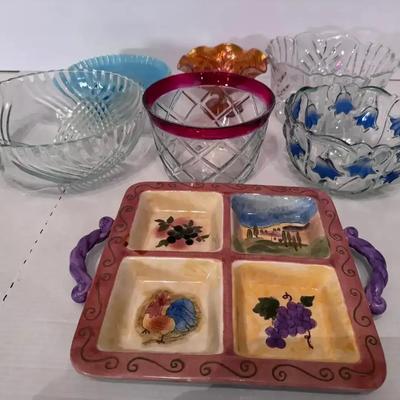 Decorative Glass Bowls & Sango Hand-Painted Ceramic Serving Tray