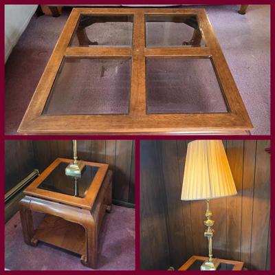 Large Glass Top Coffee Table, Side Table and Lamp