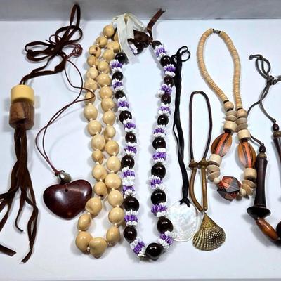 Wood, Shell and Seed Statement Necklaces 