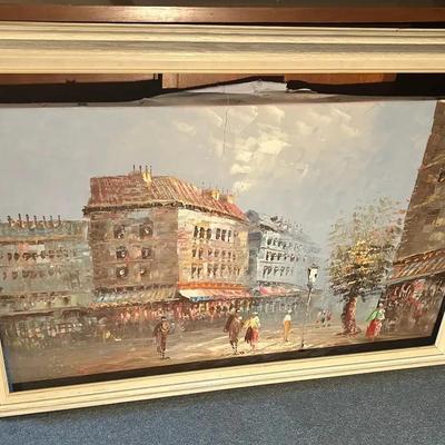 Large Framed Oil Painting- Street Scene