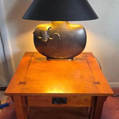 Craftsman Style Side Table and Unique Bird Lamp
