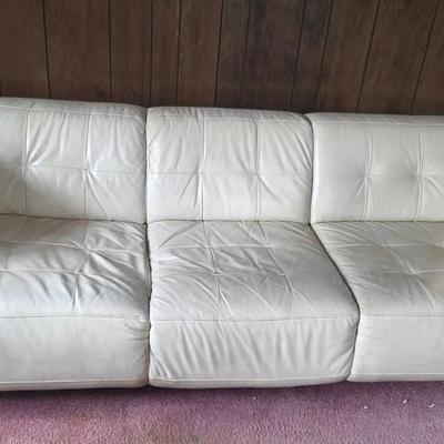 Cream Colored Leather Sofa 