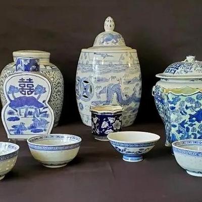 (10) Lovely Pieces - Asian Ginger Jars & Bowls