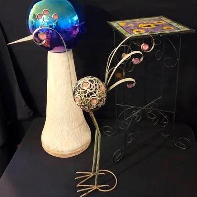 Gazing Ball, Small Table and Fun Bird