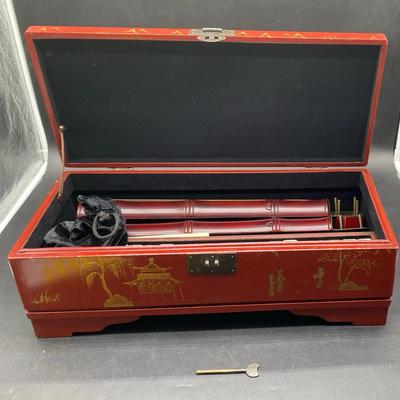 Antique Mahjong Set in Beautiful Oriental Wooden Box