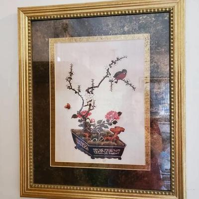 Bird & Flower Motif Print