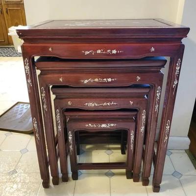(4) Vintage Chinese Rosewood Mother of Pearl Nesting Tables