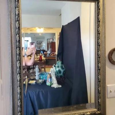 Large Silver & Black Framed Mirror