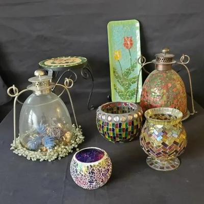 Beautiful Mosaic Tile Pieces and Glass Lantern