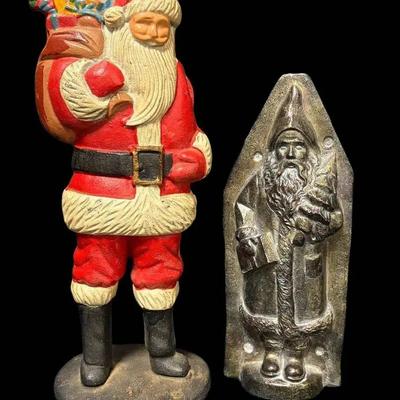 Santa Claus Cast Iron Bank Doorstop + Resin Tin Metal Style Christmas Santa