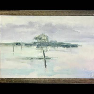 Framed Abstract Oil Painting Of Dock- Signed By Artist (40”x28”)