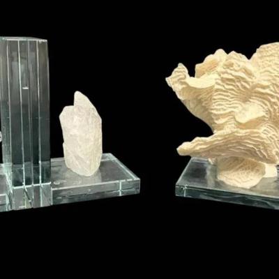White Quartz + Amethyst Book Ends + Faux Coral Sculpture