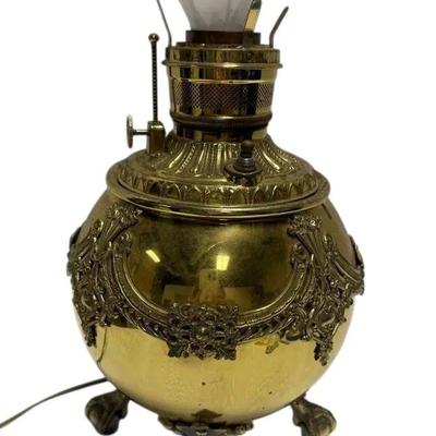 Antique Brass Oil Lamp Converted To Electric 