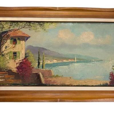 (28.5"x16.5") Vintage Framed Mediterranean Painting, Signed