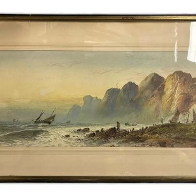 (28"x16") Framed + Signed Coastal Watercolor