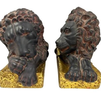 Dept. 56 Pair Ceramic Black & Gold Lion Figurines