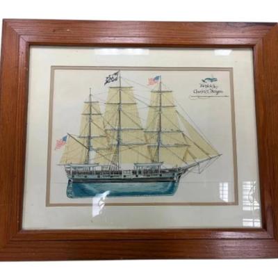 (24.5"x20.5") "The Whale Ship" By Charles W. Morgan Framed Drawing
