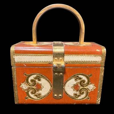 Vintage Wooden Purse With Gold Toned Accents - Made In Italy