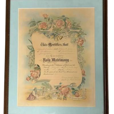 (23.5"x19.5") Antique Marriage License