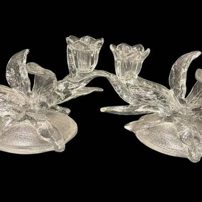 Paid Of Cambridge Everglade Clear Glass Double Candleholders