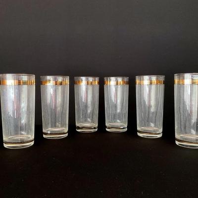 Culver Gold Highball Glasses With Frosted Stripes