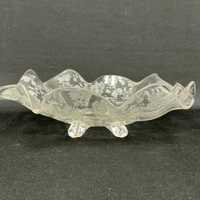 Etched Glass Ruffled Bowl