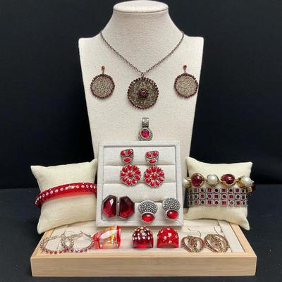 Assortment Of Red Jewelry 