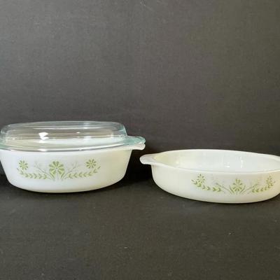 Green Daisey Pattern Glasbake Baking Dishes