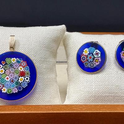 Murano Glass Pendant And Clip On Earrings 