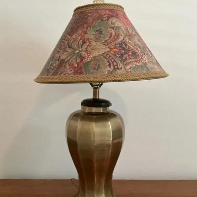 Gold Toned Lamp With Floral Shade 