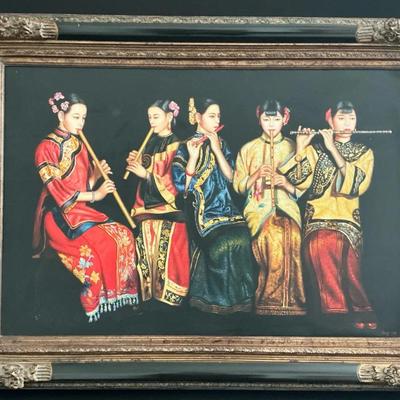 Asian-Inspired Framed Painting 