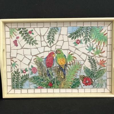 Parrots And Flowers, Mosaic Design Serving Tray