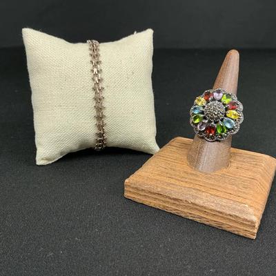 Sterling Silver Gemstone Ring And Bracelet 