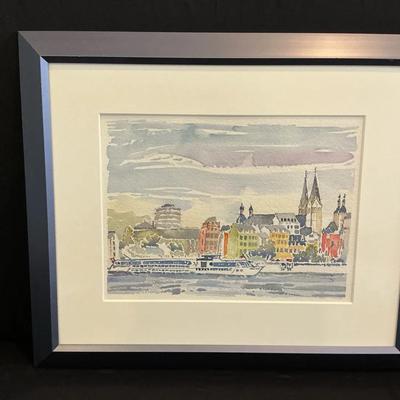 Watercolor Of City Waterfront 