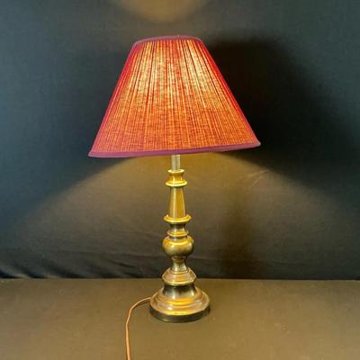 Brass Lamp With Red Pleated Lampshade