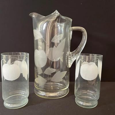 Etched Pitcher And Glasses